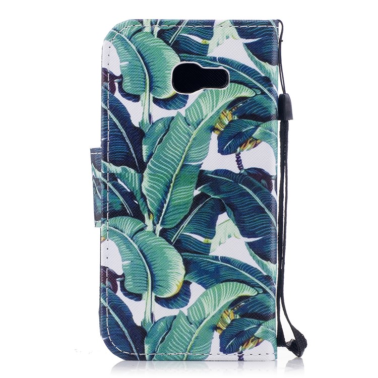 Pattern Printing Leather Wallet Case Shell for Samsung Galaxy A3 (2017) - Leaf Pattern-2