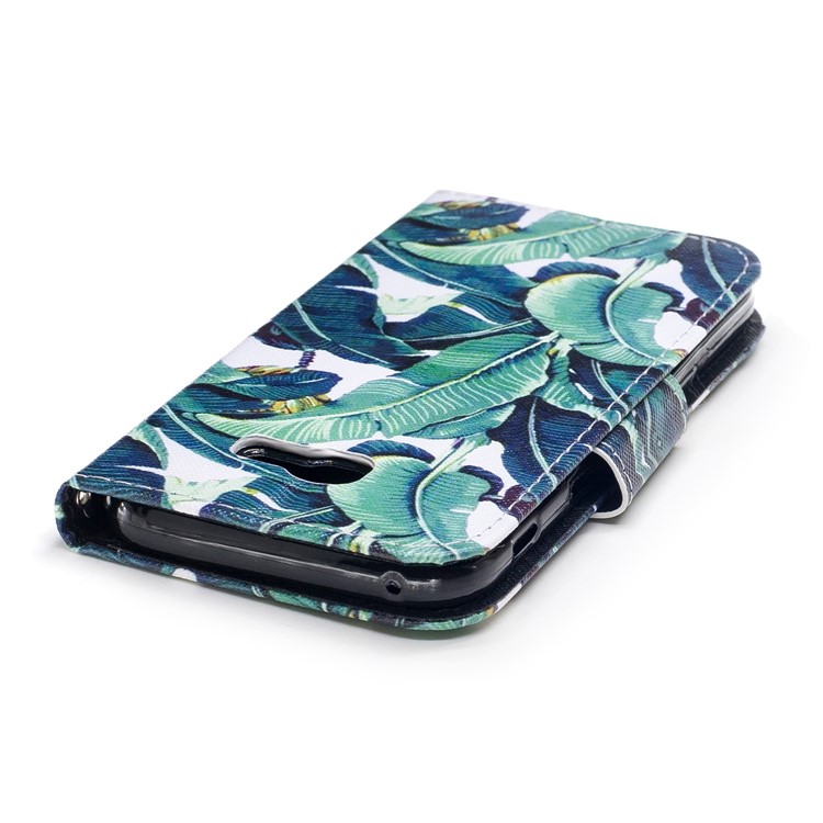 Pattern Printing Leather Wallet Case Shell for Samsung Galaxy A3 (2017) - Leaf Pattern-5