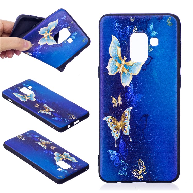 Embossment Pattern TPU Back Phone Case for Samsung Galaxy A8 (2018) - Blue Butterflies-1