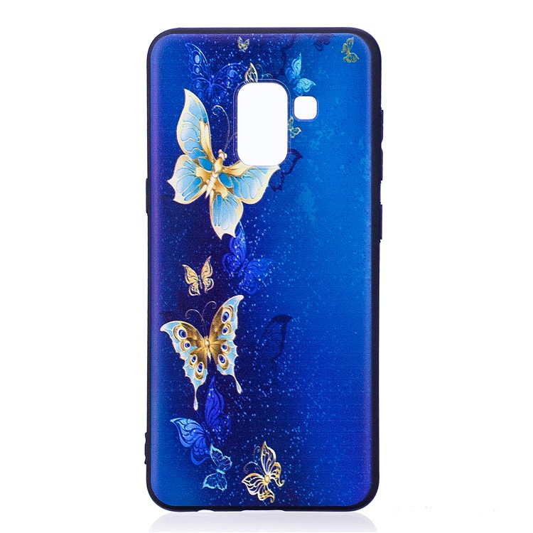 Embossment Pattern TPU Back Phone Case for Samsung Galaxy A8 (2018) - Blue Butterflies-2