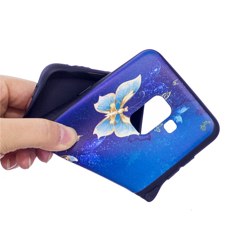 Embossment Pattern TPU Back Phone Case for Samsung Galaxy A8 (2018) - Blue Butterflies-5