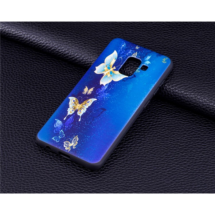 Embossment Pattern TPU Back Phone Case for Samsung Galaxy A8 (2018) - Blue Butterflies-6