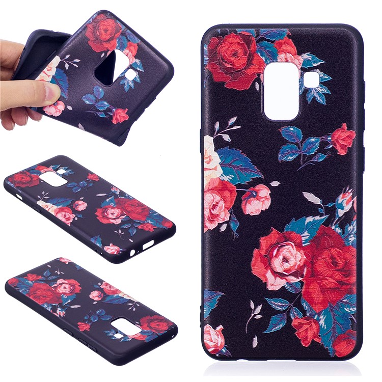 Embossment Pattern TPU Back Phone Cover for Samsung Galaxy A8 (2018) - Blooming Flowers-1