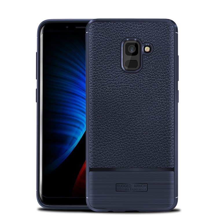 

Litchi Texture Корпус Для Телефона TPU Для Галактики Samsung A8 (2018) - Темно-синий, Galaxy A8 (2018)