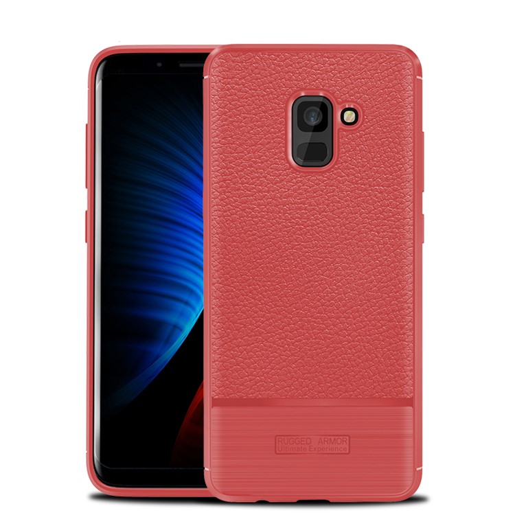 

Litchi Texture Корпус Сотового Телефона TPU Для Галактики Samsung A8 Plus (2018) - Красный