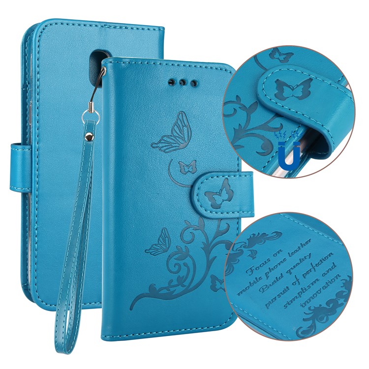 

Imprint Plant and Butterfly Pattern Card Holder PU Leather Cover Case for Samsung Galaxy J3 (2017) EU Version / J3 Pro (2017) - Blue