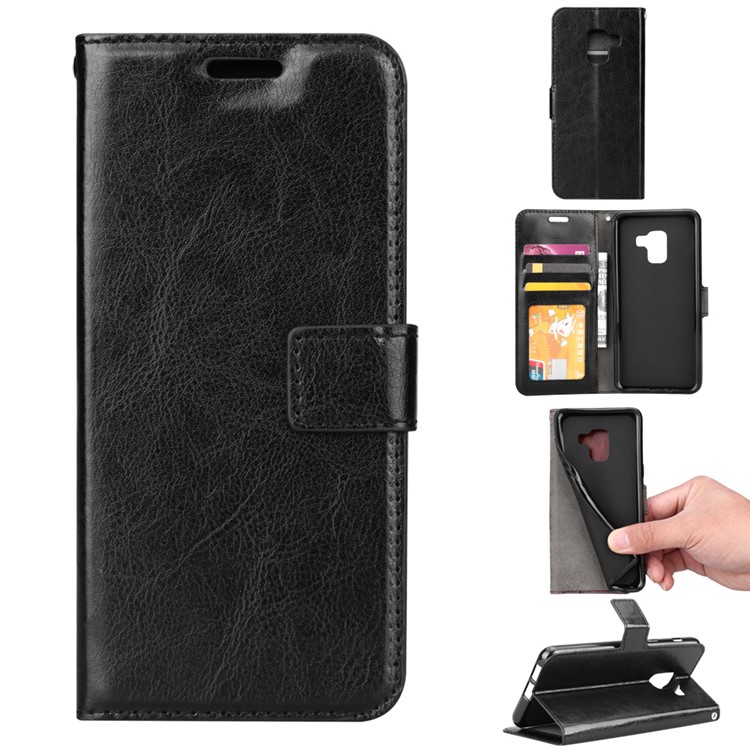 BTRCASE Crazy Horse Leather Wallet Case for Samsung Galaxy A7 (2018) - Black-1