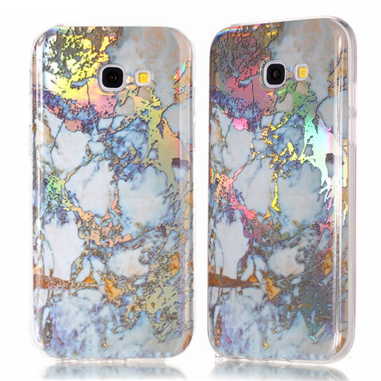 

For Samsung Galaxy A5 (2017) A520 Marble Pattern Colorized Electroplated TPU Cover - White / Dark Blue, Galaxy A5 (2017)