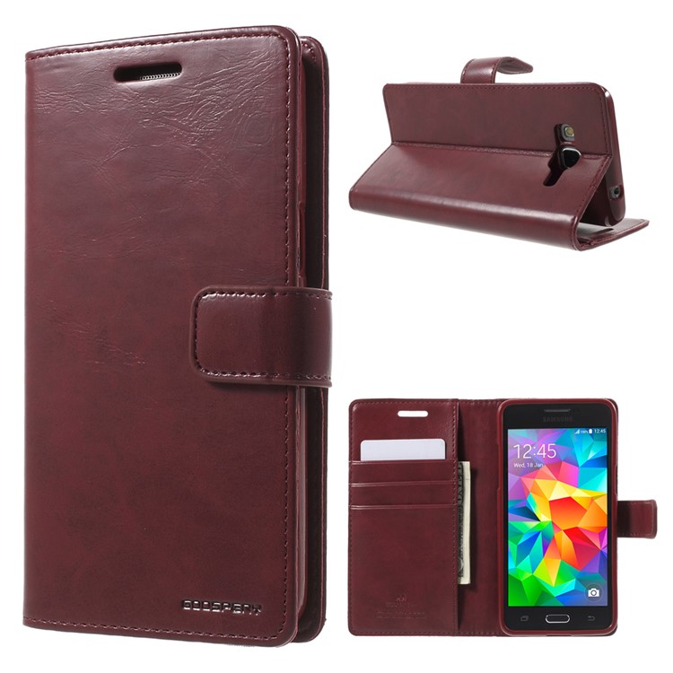 

MERCURY GOOSPERY Blue Moon Leather Wallet Cover for Samsung Galaxy Grand Prime SM-G530 - Wine Red