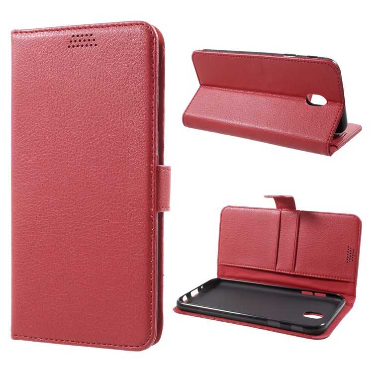 

Litchi Texture Card Holders Stand Cell Phone Case for Samsung Galaxy J7 Pro (2017) / J7 (2017) EU Version - Red