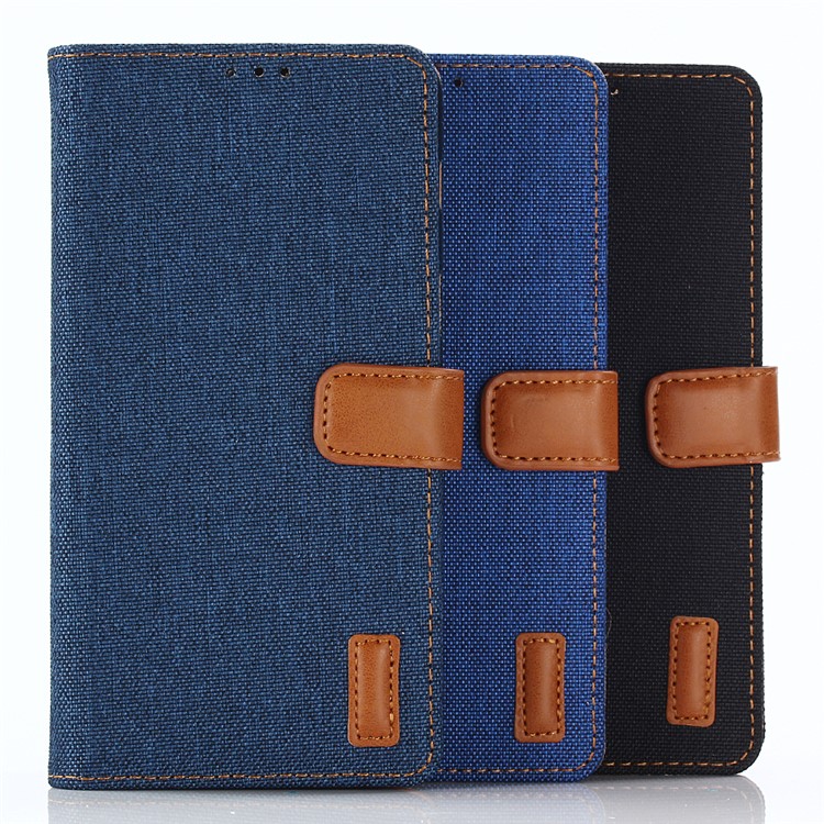 Jeans Cloth Wallet PU Leather Stand Phone Case for Samsung Galaxy A8 (2018) - Dark Blue-10