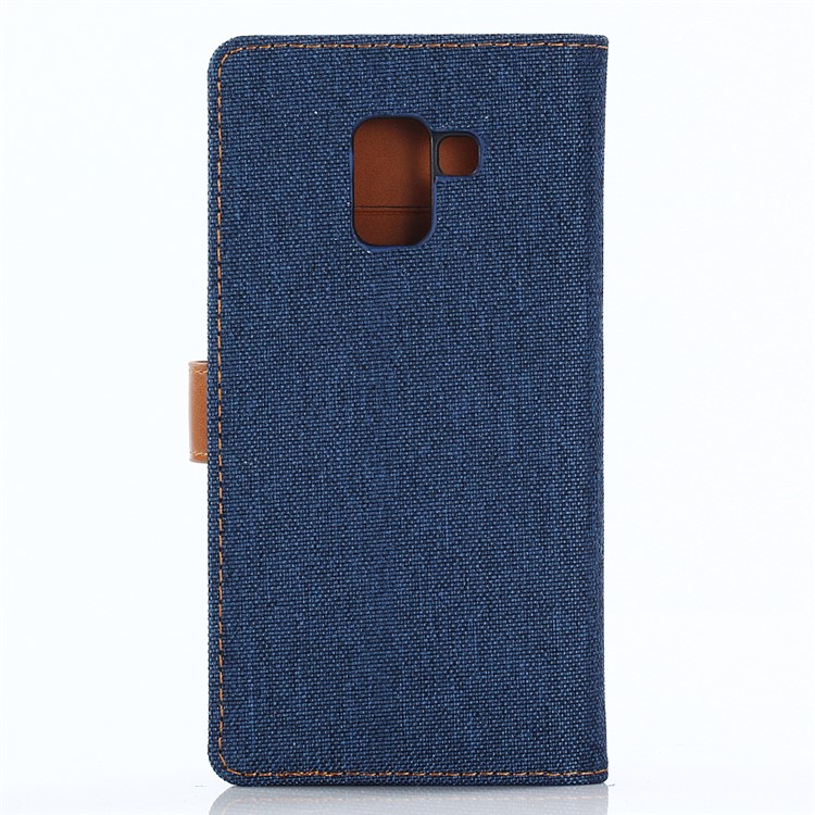 Jeans Cloth Wallet PU Leather Stand Phone Case for Samsung Galaxy A8 (2018) - Dark Blue-3