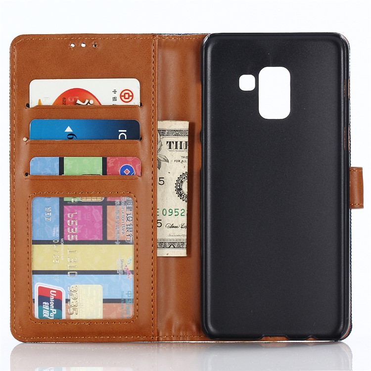 Jeans Cloth Wallet PU Leather Stand Phone Case for Samsung Galaxy A8 (2018) - Dark Blue-4
