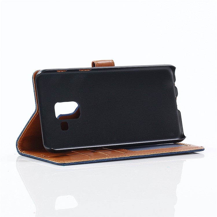 Jeans Cloth Wallet PU Leather Stand Phone Case for Samsung Galaxy A8 (2018) - Dark Blue-6