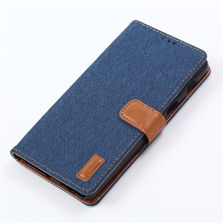 Jeans Cloth Wallet PU Leather Stand Phone Case for Samsung Galaxy A8 (2018) - Dark Blue-7
