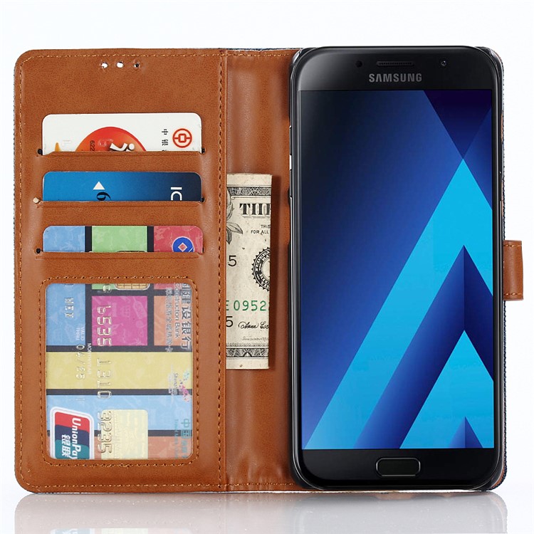 Jeans Cloth Wallet PU Leather Stand Phone Case for Samsung Galaxy A8 (2018) - Dark Blue-8