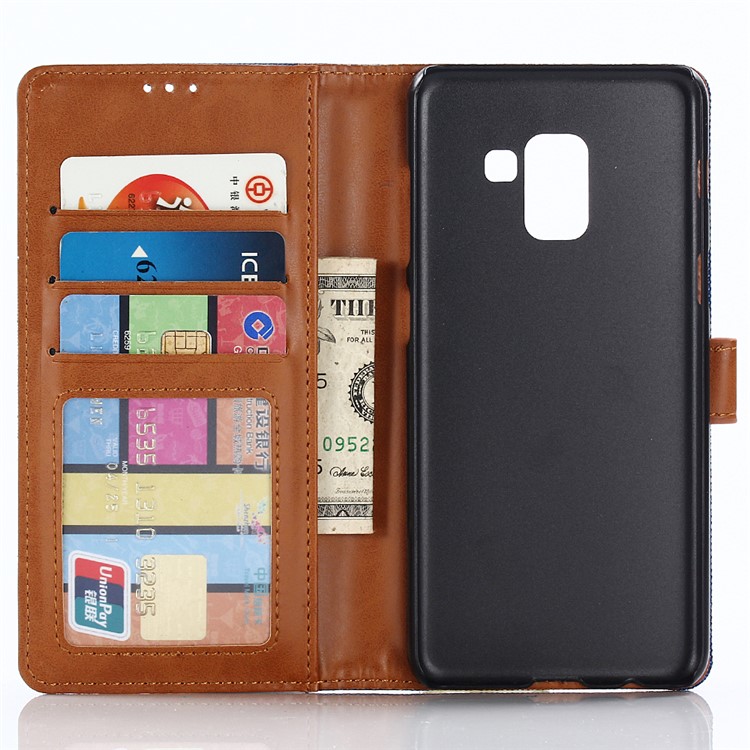 Carteira De Pano De Jeans Bolsa De Couro PU Estojo Móvel Para Samsung Galaxy A8 (2018) - Bebê Azul-3