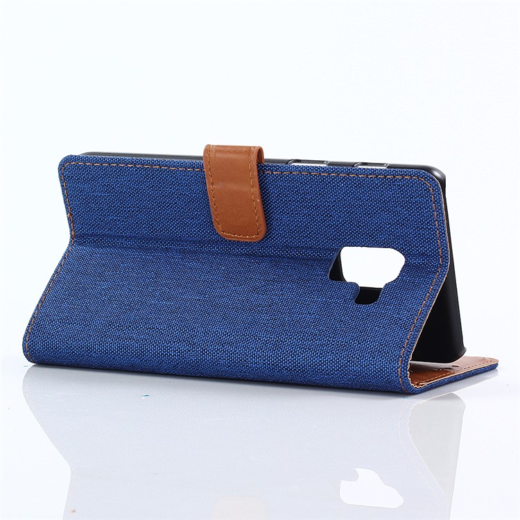 Carteira De Pano De Jeans Bolsa De Couro PU Estojo Móvel Para Samsung Galaxy A8 (2018) - Bebê Azul-4