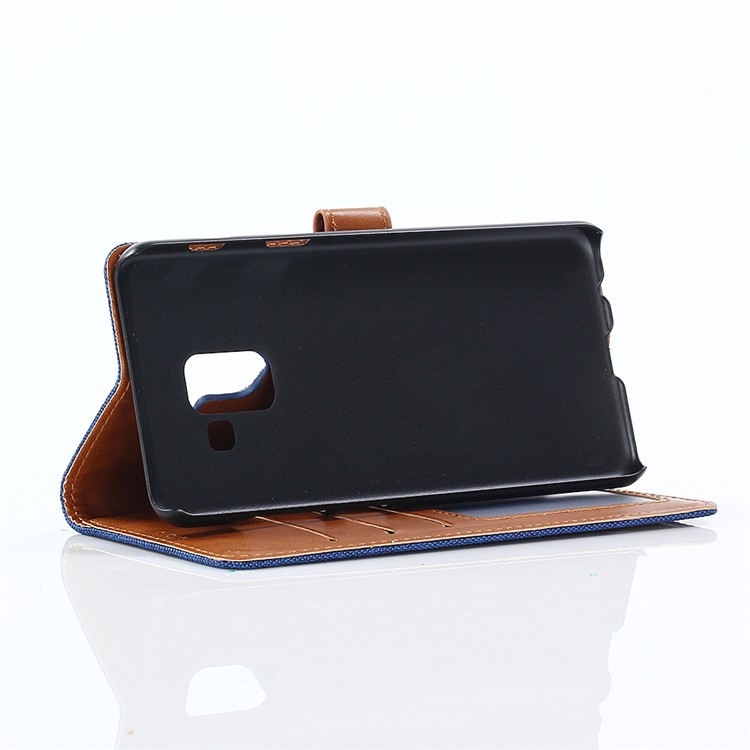 Carteira De Pano De Jeans Bolsa De Couro PU Estojo Móvel Para Samsung Galaxy A8 (2018) - Bebê Azul-5
