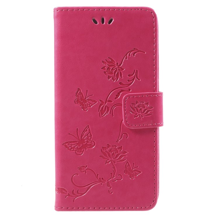 For Samsung Galaxy J2 Pro 2018 Imprint Butterfly Flowers Wallet Leather Stand Cover - Rose-1