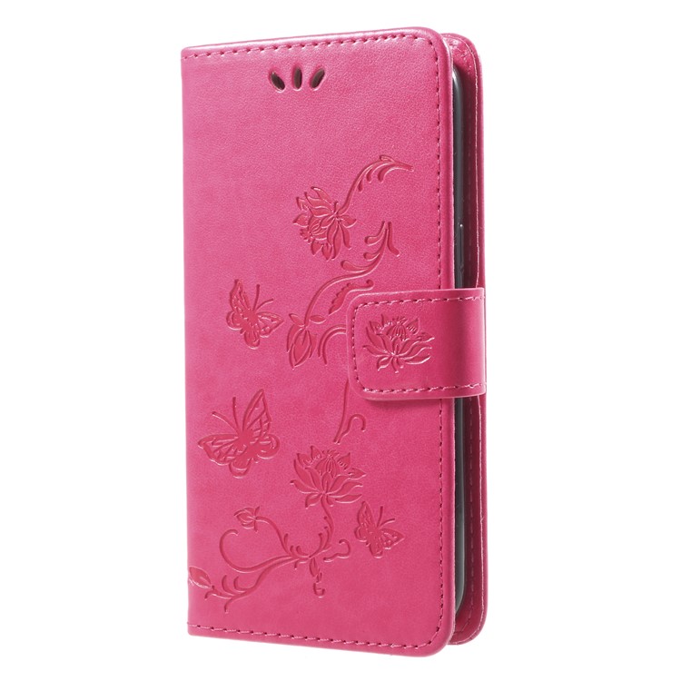For Samsung Galaxy J2 Pro 2018 Imprint Butterfly Flowers Wallet Leather Stand Cover - Rose-5