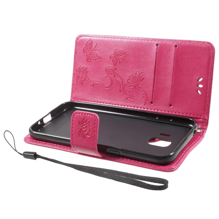 For Samsung Galaxy J2 Pro 2018 Imprint Butterfly Flowers Wallet Leather Stand Cover - Rose-9