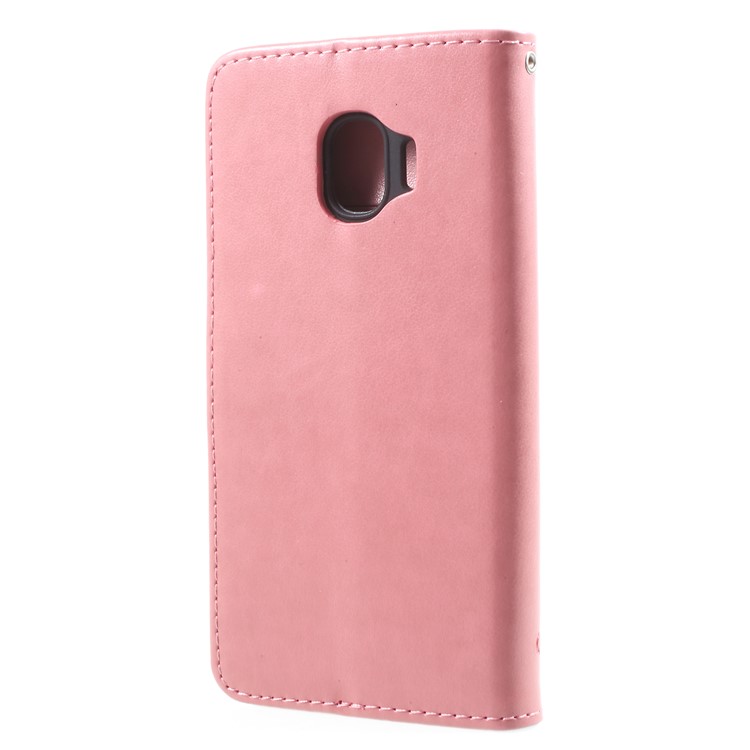 For Samsung Galaxy J2 Pro 2018 Imprint Butterfly Flowers Wallet Leather Protective Cover Case - Pink-2
