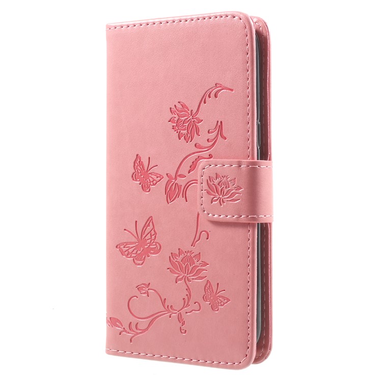 For Samsung Galaxy J2 Pro 2018 Imprint Butterfly Flowers Wallet Leather Protective Cover Case - Pink-3