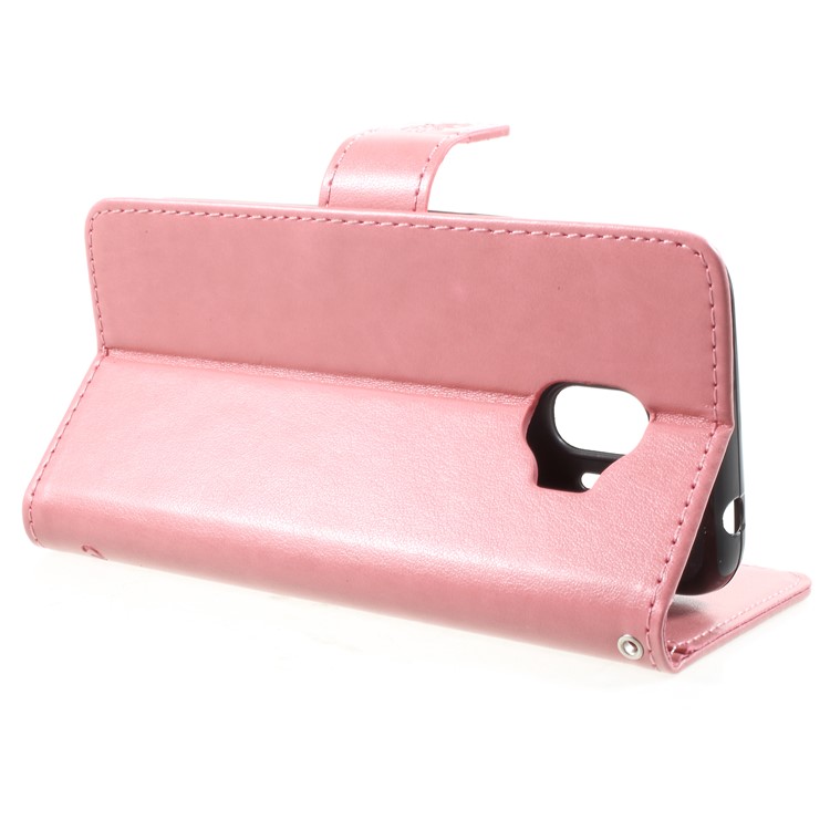 For Samsung Galaxy J2 Pro 2018 Imprint Butterfly Flowers Wallet Leather Protective Cover Case - Pink-4