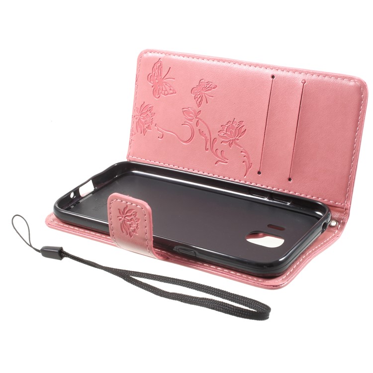 For Samsung Galaxy J2 Pro 2018 Imprint Butterfly Flowers Wallet Leather Protective Cover Case - Pink-5