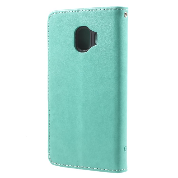 For Samsung Galaxy J2 Pro 2018 Imprint Butterfly Flowers Magnetic Wallet Leather Stand Cover - Cyan-2