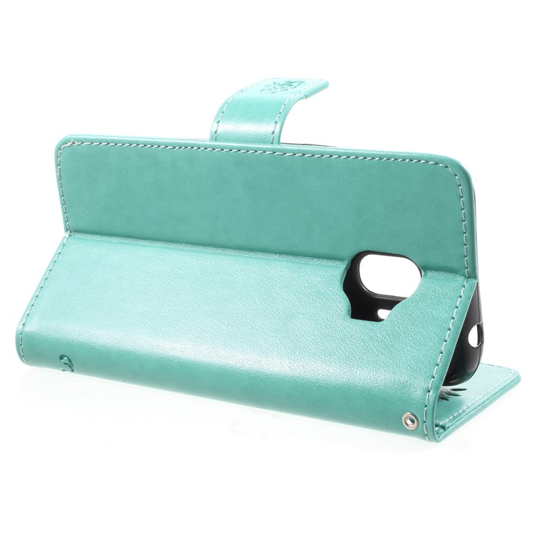 For Samsung Galaxy J2 Pro 2018 Imprint Butterfly Flowers Magnetic Wallet Leather Stand Cover - Cyan-4