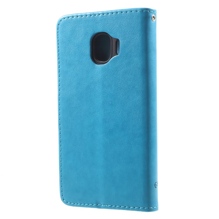 For Samsung Galaxy J2 Pro 2018 Imprint Butterfly Flowers Magnetic Wallet Leather Accessory Case - Blue-3