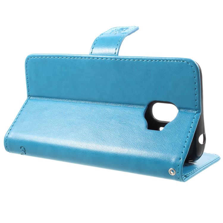 For Samsung Galaxy J2 Pro 2018 Imprint Butterfly Flowers Magnetic Wallet Leather Accessory Case - Blue-7