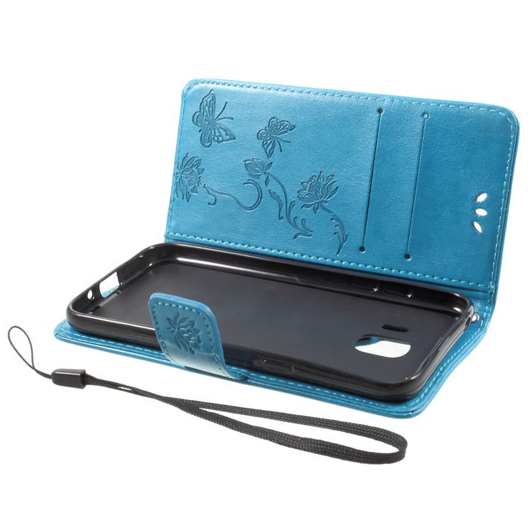 For Samsung Galaxy J2 Pro 2018 Imprint Butterfly Flowers Magnetic Wallet Leather Accessory Case - Blue-9