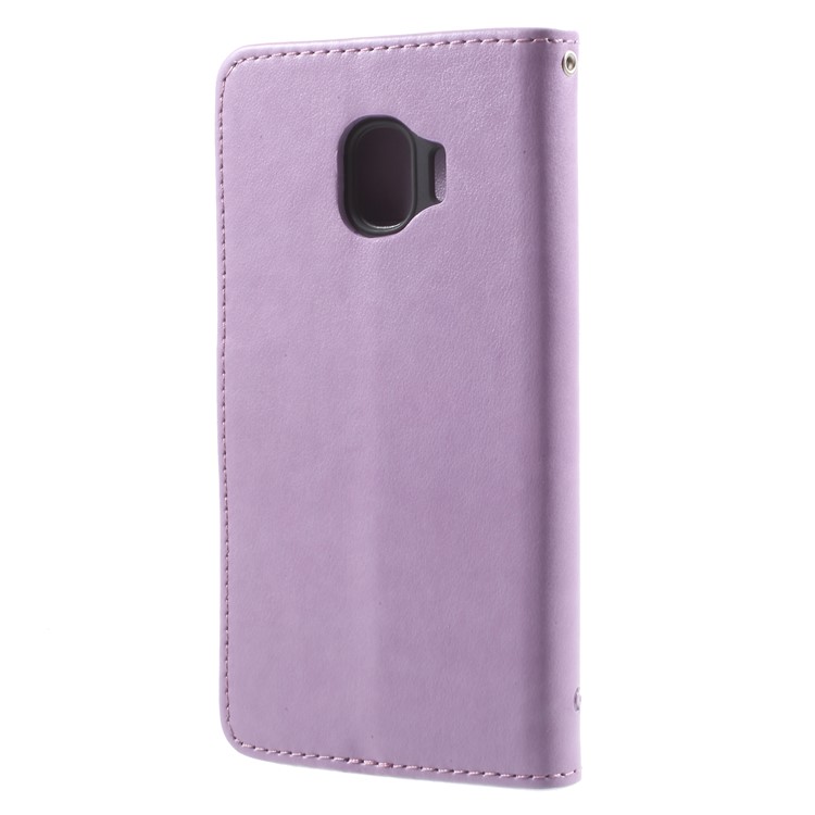 For Samsung Galaxy J2 Pro 2018 Imprint Butterfly Flowers Leather Wallet Stand Phone Case - Light Purple-3