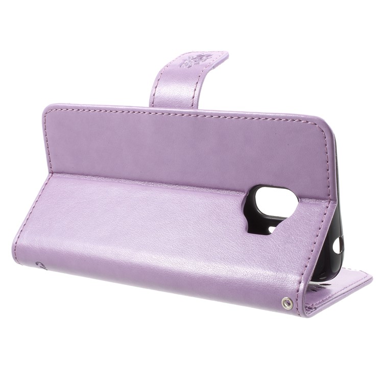 For Samsung Galaxy J2 Pro 2018 Imprint Butterfly Flowers Leather Wallet Stand Phone Case - Light Purple-7