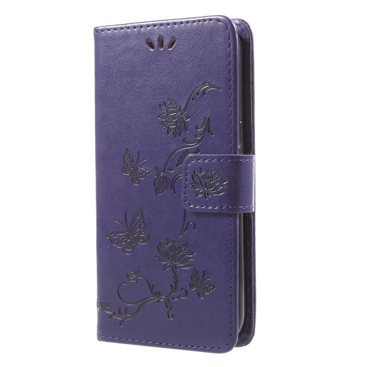 Imprint Butterfly Flowers Magnetic Wallet Leather Mobile Phone Cover with Stand for Samsung Galaxy J2 Pro 2018 - Dark Purple-5