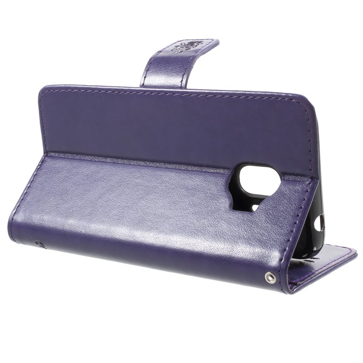 Imprint Butterfly Flowers Magnetic Wallet Leather Mobile Phone Cover with Stand for Samsung Galaxy J2 Pro 2018 - Dark Purple-7