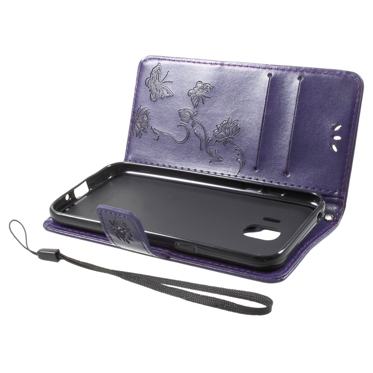 Imprint Butterfly Flowers Magnetic Wallet Leather Mobile Phone Cover with Stand for Samsung Galaxy J2 Pro 2018 - Dark Purple-9