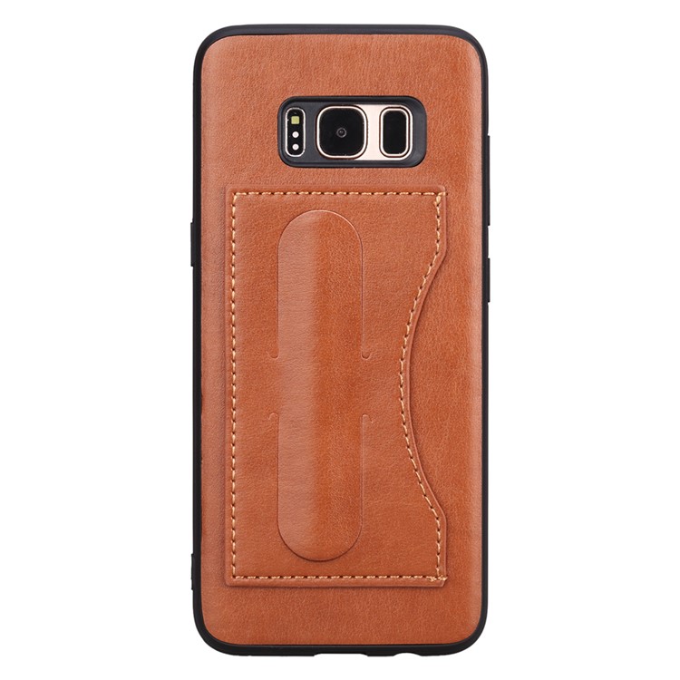Crazy Horse Card Holder Leather Coated TPU Mobile Case with Kickstand for Samsung Galaxy S8 Plus SM-G955 - Brown-1
