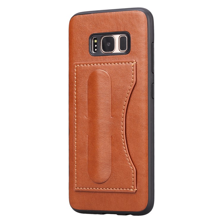 Crazy Horse Card Holder Leather Coated TPU Mobile Case with Kickstand for Samsung Galaxy S8 Plus SM-G955 - Brown-2