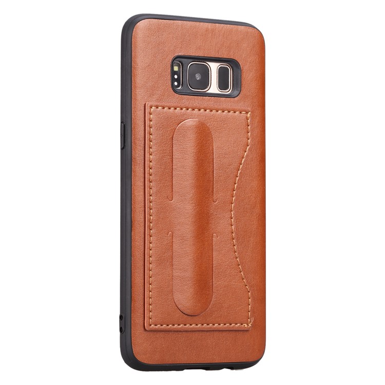 Crazy Horse Card Holder Leather Coated TPU Mobile Case with Kickstand for Samsung Galaxy S8 Plus SM-G955 - Brown-3