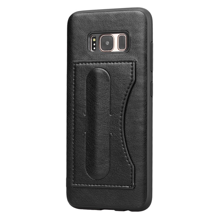 Crazy Horse Texture PU Leather Coated TPU Card Holder Case Accessory with Kickstand for Samsung Galaxy S8 G950 - Black-2