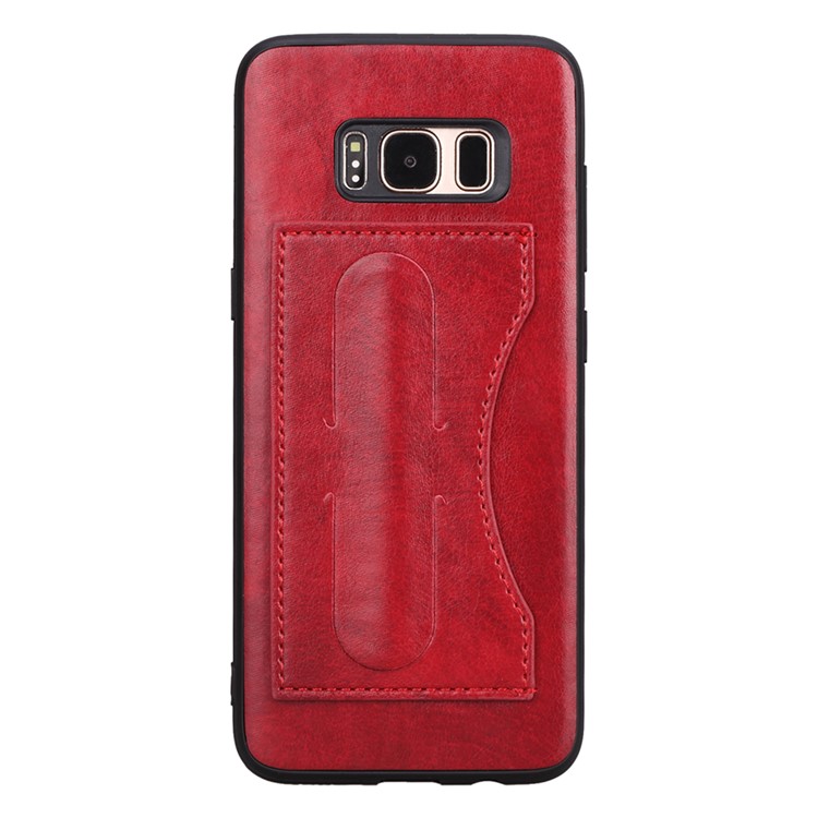 For Samsung Galaxy S8 G950 Crazy Horse Grain PU Leather Coated TPU Card Holder Casing with Kickstand - Red-1