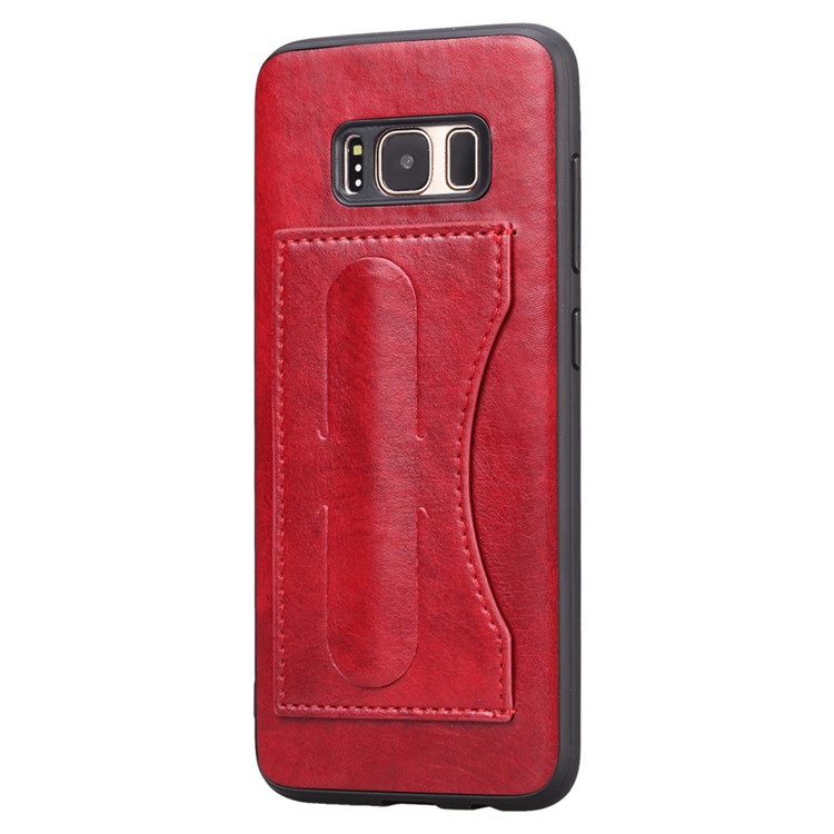 For Samsung Galaxy S8 G950 Crazy Horse Grain PU Leather Coated TPU Card Holder Casing with Kickstand - Red-2
