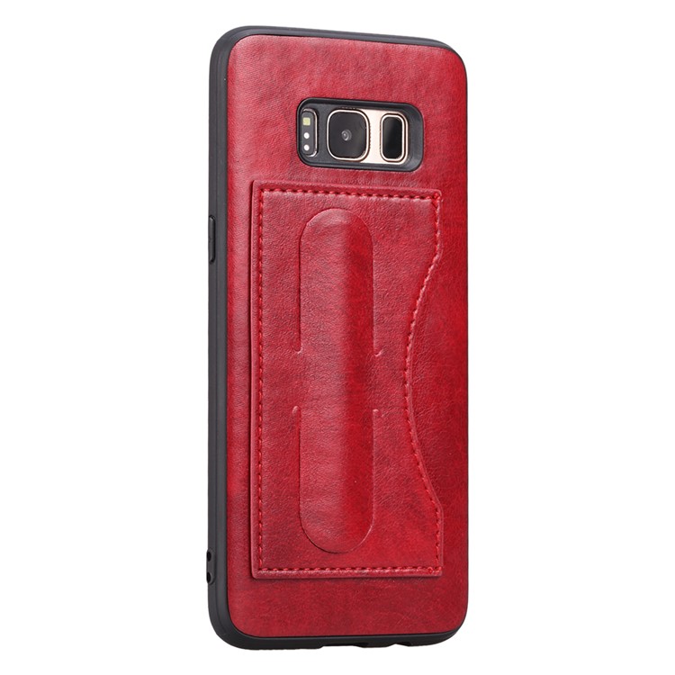 For Samsung Galaxy S8 G950 Crazy Horse Grain PU Leather Coated TPU Card Holder Casing with Kickstand - Red-3