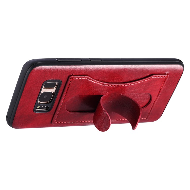 For Samsung Galaxy S8 G950 Crazy Horse Grain PU Leather Coated TPU Card Holder Casing with Kickstand - Red-4
