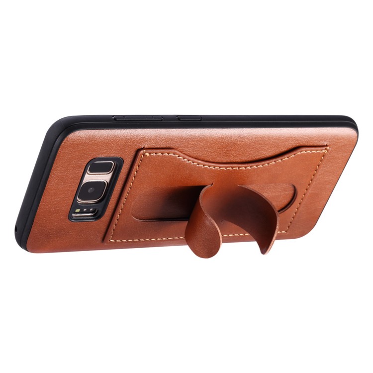 For Samsung Galaxy S8 G950 Crazy Horse Grain PU Leather Coated TPU Back Cover Shell with Kickstand - Brown-4
