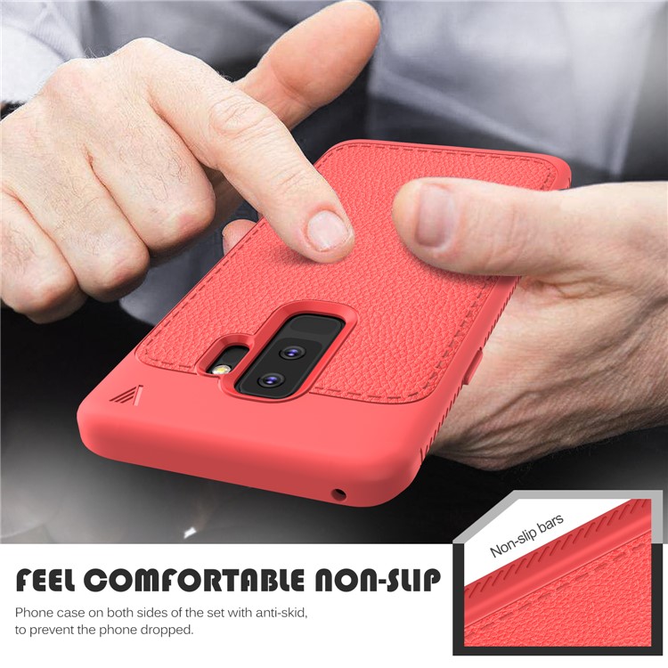 IVSO Gentry Series Litchi Texture Leather Coated TPU Phone Case for Samsung Galaxy S9+ G965 - Red-7